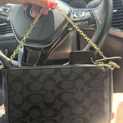 Coach Signature black coated-canvas shoulder bag with gold chain/hardware