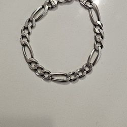 Italy 9 Inch Sterling Silver .925 Figaroo  MENS Bracelet Chain 27 Gram 