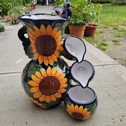 Sunflower Talavera Water Fountain. Clay Pots, Planters,Pottery,Plants.