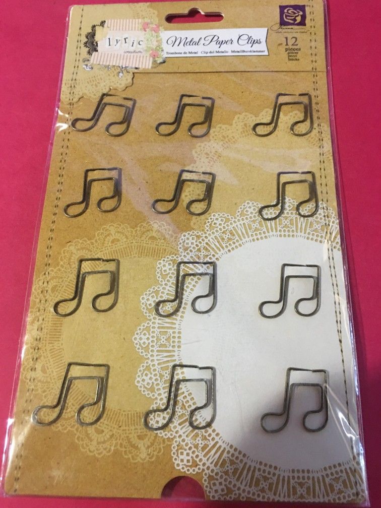 Prima Metal Paper Clips Jumbo Golden Music Note 12 pieces Embellish Scrapbook