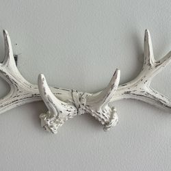 White Distressed Wood Antler Necklace Holder/ Wall Art