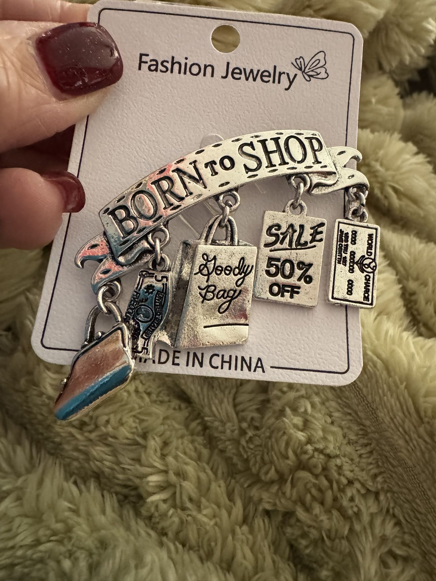 NEW Born to Shop Brooch with Charms