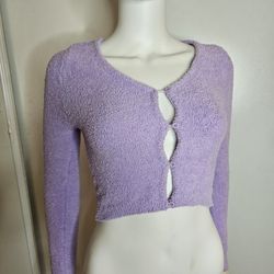 Fashion Nova Fuzzy Lavender Cardigan Long Sleeve Size S Gently Used Button Up