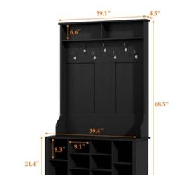 😀 Famapy Hall Tree with Hooks and Adjustable Shoe Storage 39.4''Wx 15.7''Dx 68.5''H, Black