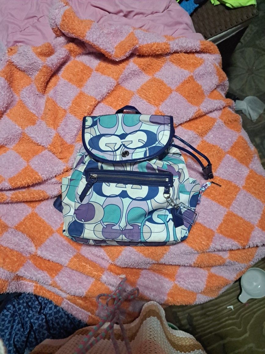 Coach Back Pack Medium Sz Blue Purple And White Monogrammed Print