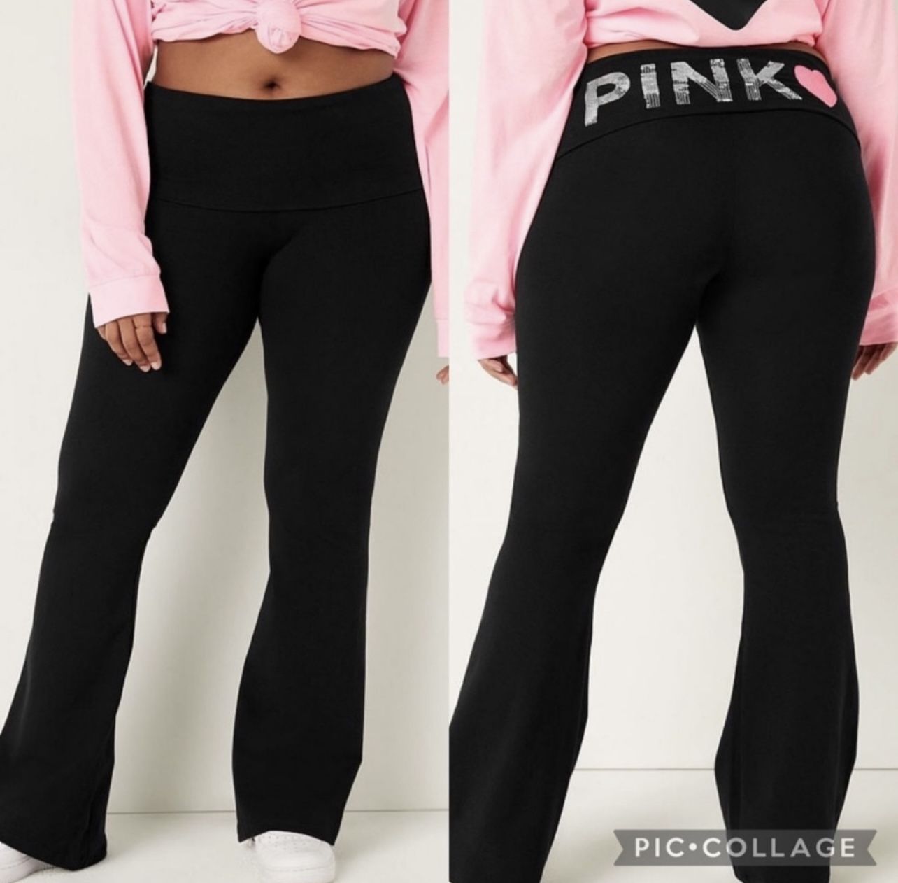 cotton foldover flare leggings pink｜TikTok Search