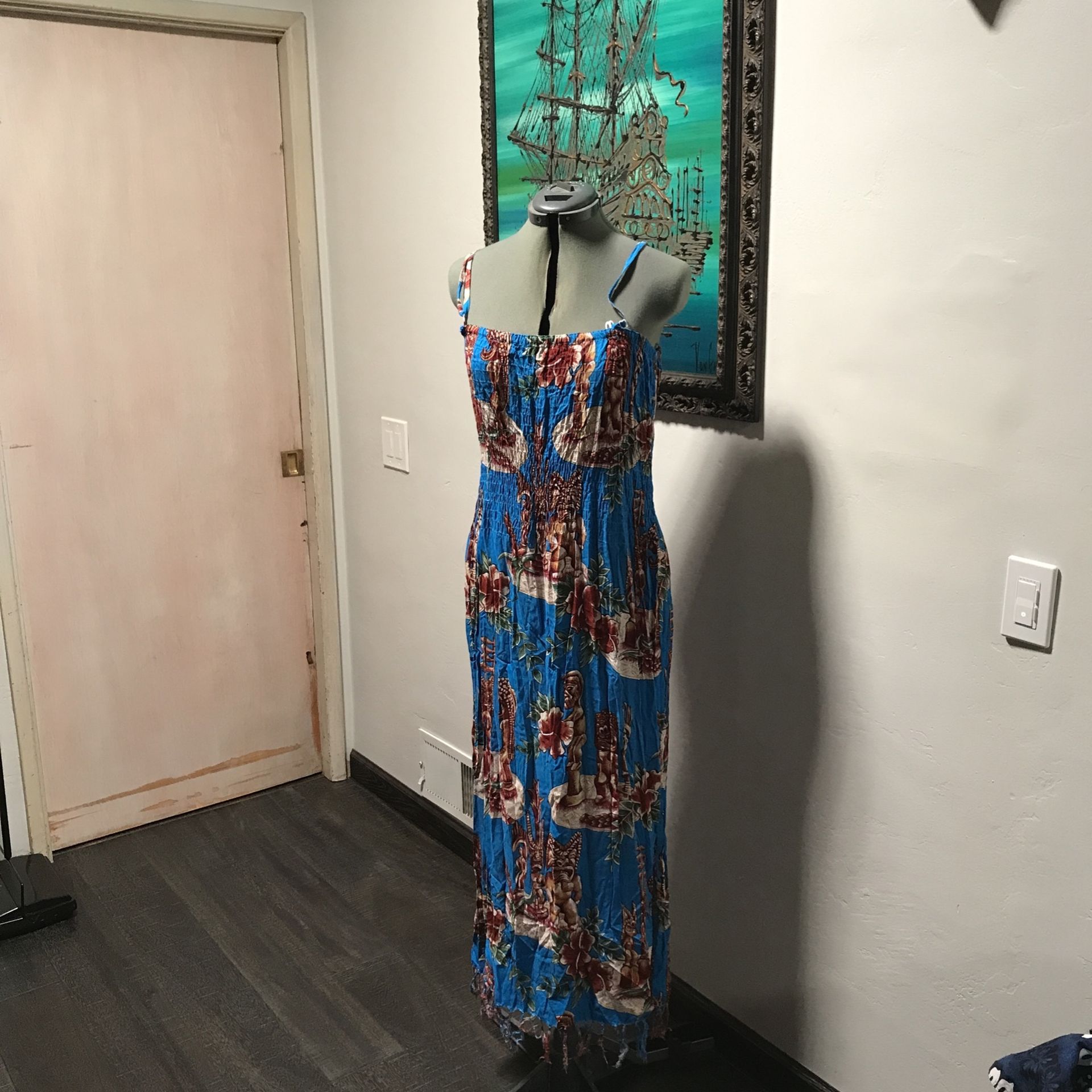 Brand New One Size Fits Most Blue Tiki Dress or Bathing Suit Cover