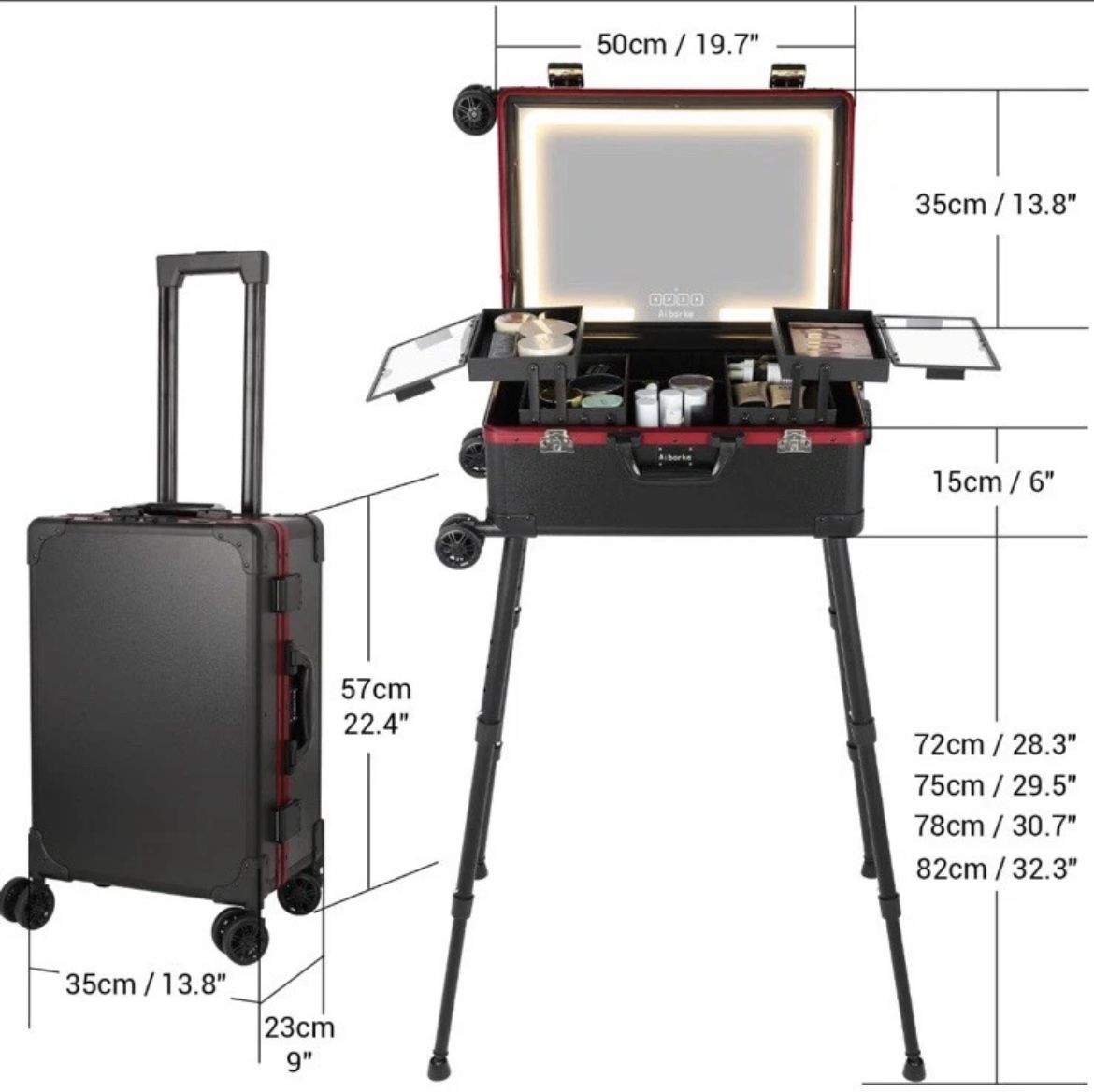 Aiborke Rolling Makeup Train Case with Lighted Mirror and Bluetooth