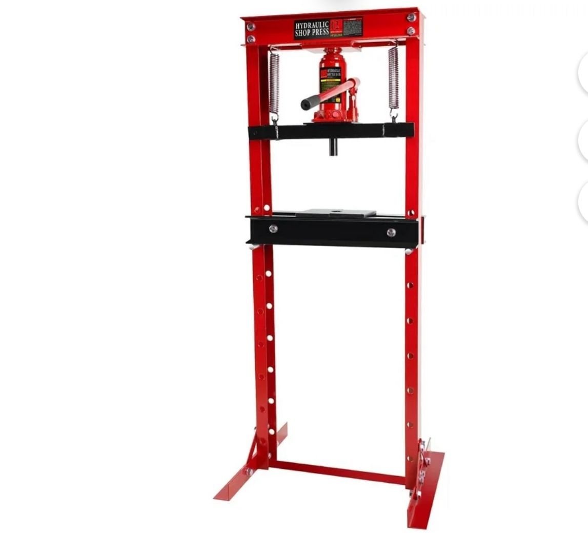 12 Ton Hydraulic Shop Press, Steel H-Frame Bearing Press with Adjustable Height, Benchtop Press with Movable Plates to Straighten, Bend, or Press Part