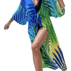 Women Cardigan with Belt Beach Blouse Long Beach Kimono Robe Cover ups lace up L