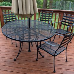 Iron Patio Table & 4 Chairs w/ Umbrella  – $275 OBO