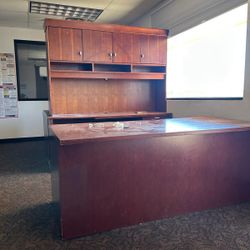 Wooden Table And Bookcase 