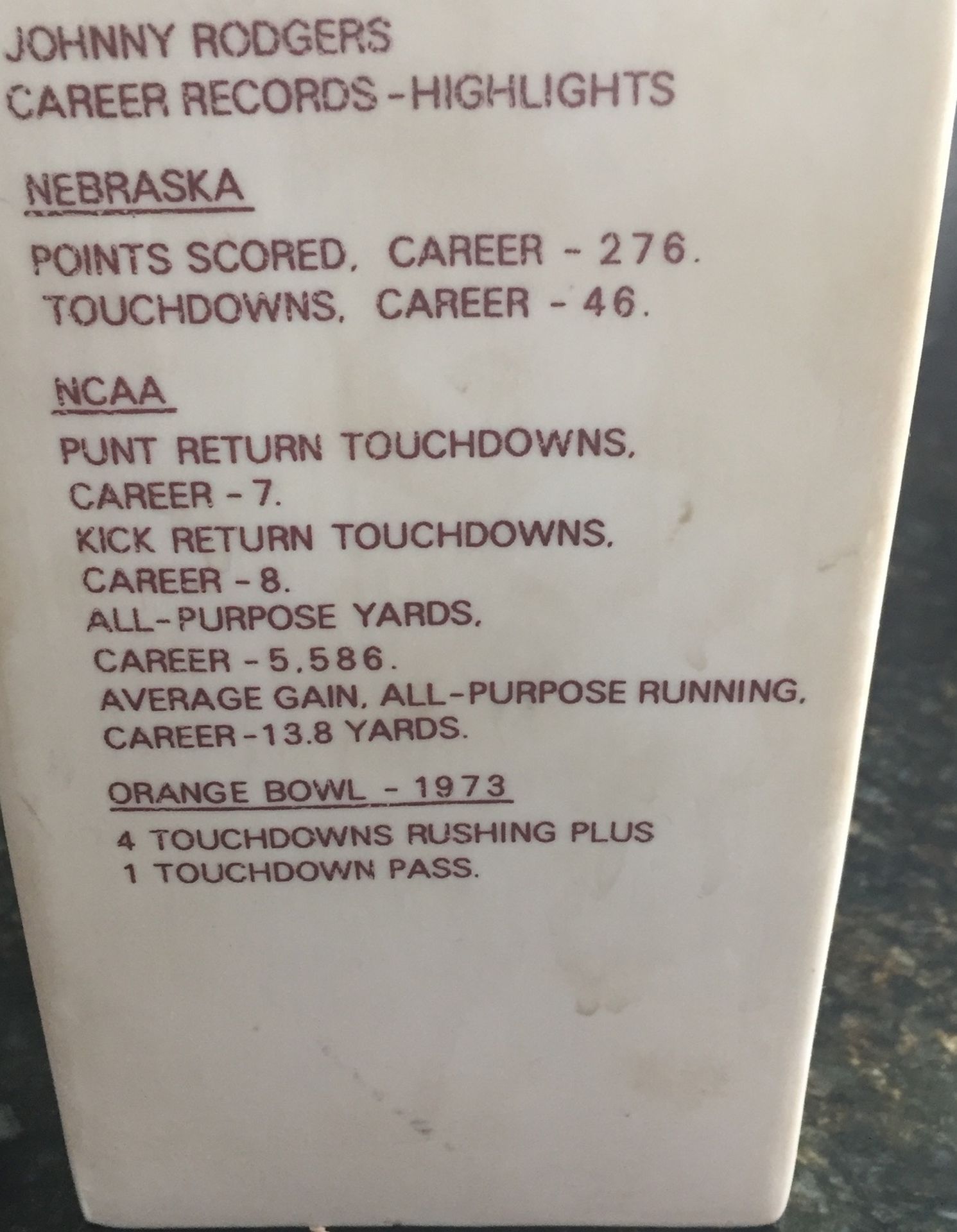Johnny Rodgers 1972 Decanter
