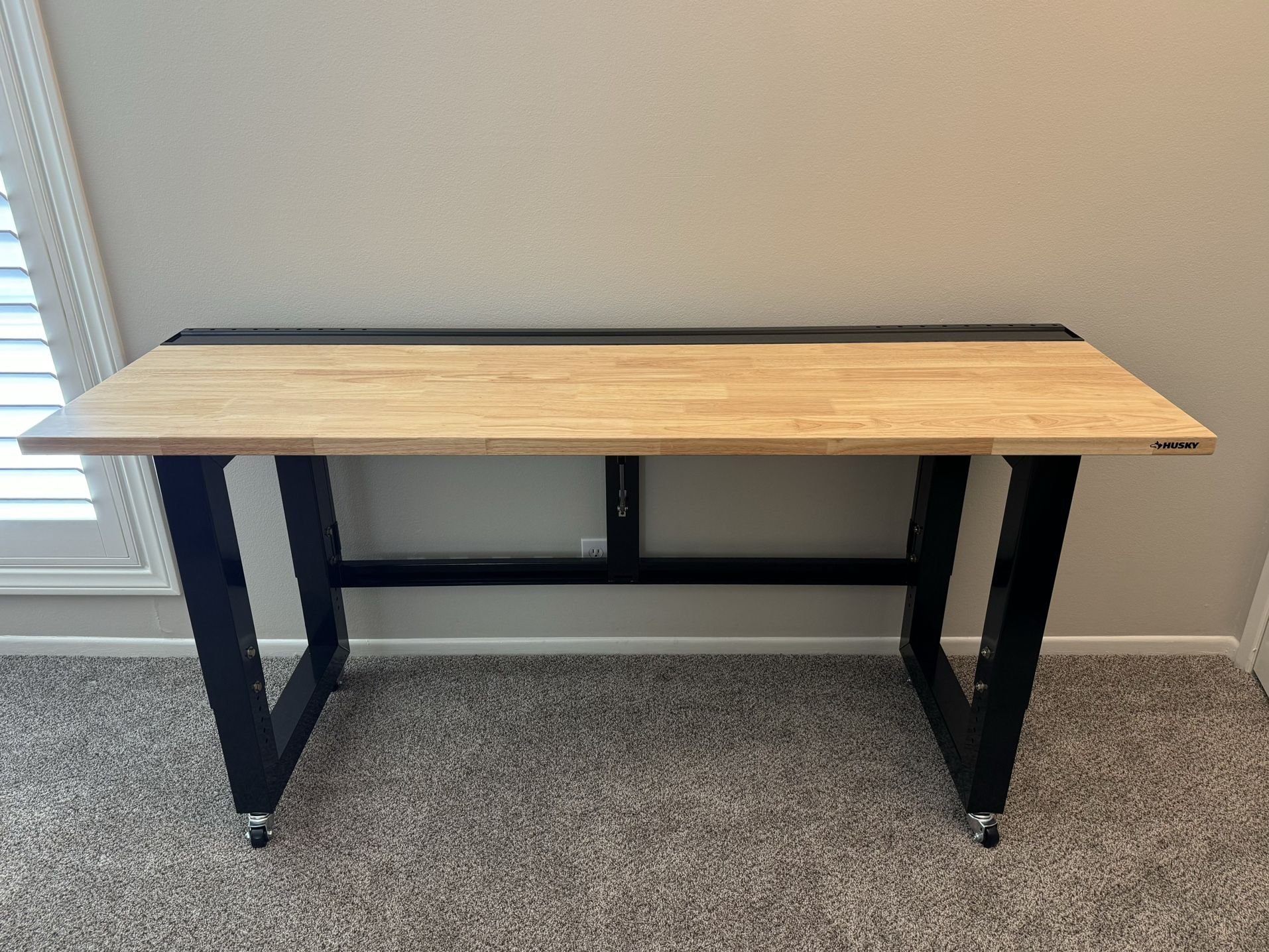 Husky Workbench Table -6 ft Adjustable Height Folding Wood Top Garage Tool Home Office “Ready To Assemble”
