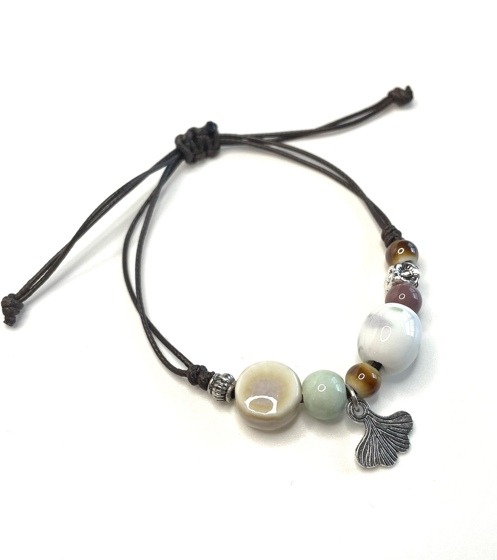 Sea Beach Bracelet Whale tail Faux leather cord silver tan brown green