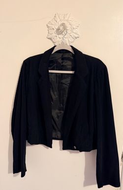 Black Cropped Ribbed Blazer Jacket