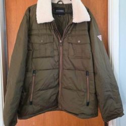 Men's Guess Jacket XL Green Army Sherpa