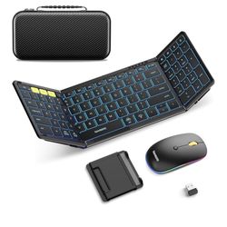 Samsers Foldable Keyboard and Mouse, Folding Bluetooth Keyboard Mouse Combo