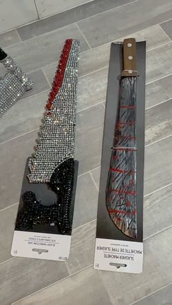 Slasher Machete and Rhinestone Dripping Blood Saw Prop