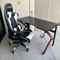New In Box 47 Inch Gaming Game Desk Table With S-Racer Gamer Office Computer Chair Reclinable Furniture Combo Set 