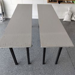 Folding Tables (2) Solid Wood And Metal 