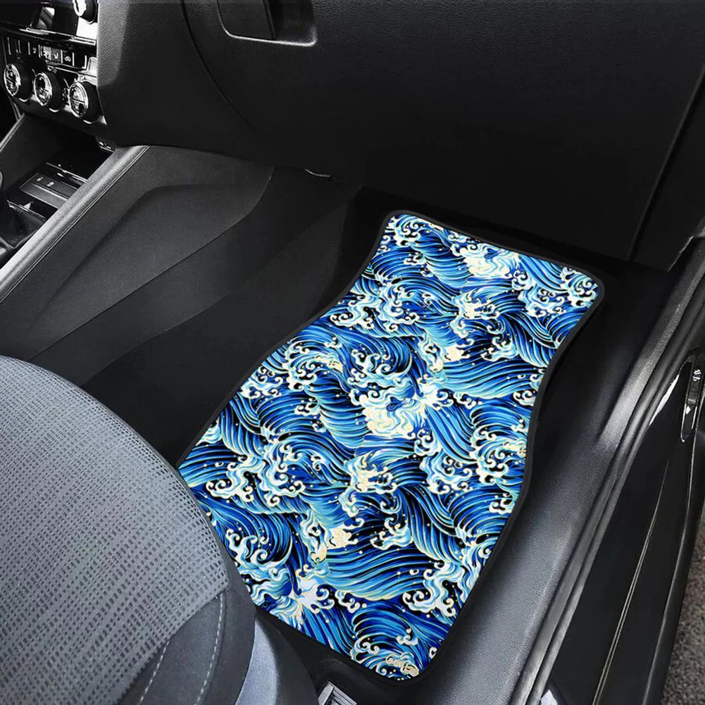 Brand New 4PCS UNIVERSAL SAKURA BLUE WAVE Racing Fabric Car Floor Mats Interior Carpets