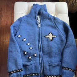 Vintage Cowichan Hand Knit Wool Sweater Jacket Lined Talon Zip Husky Alaska 