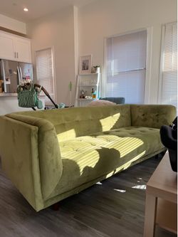 Green velvet couch