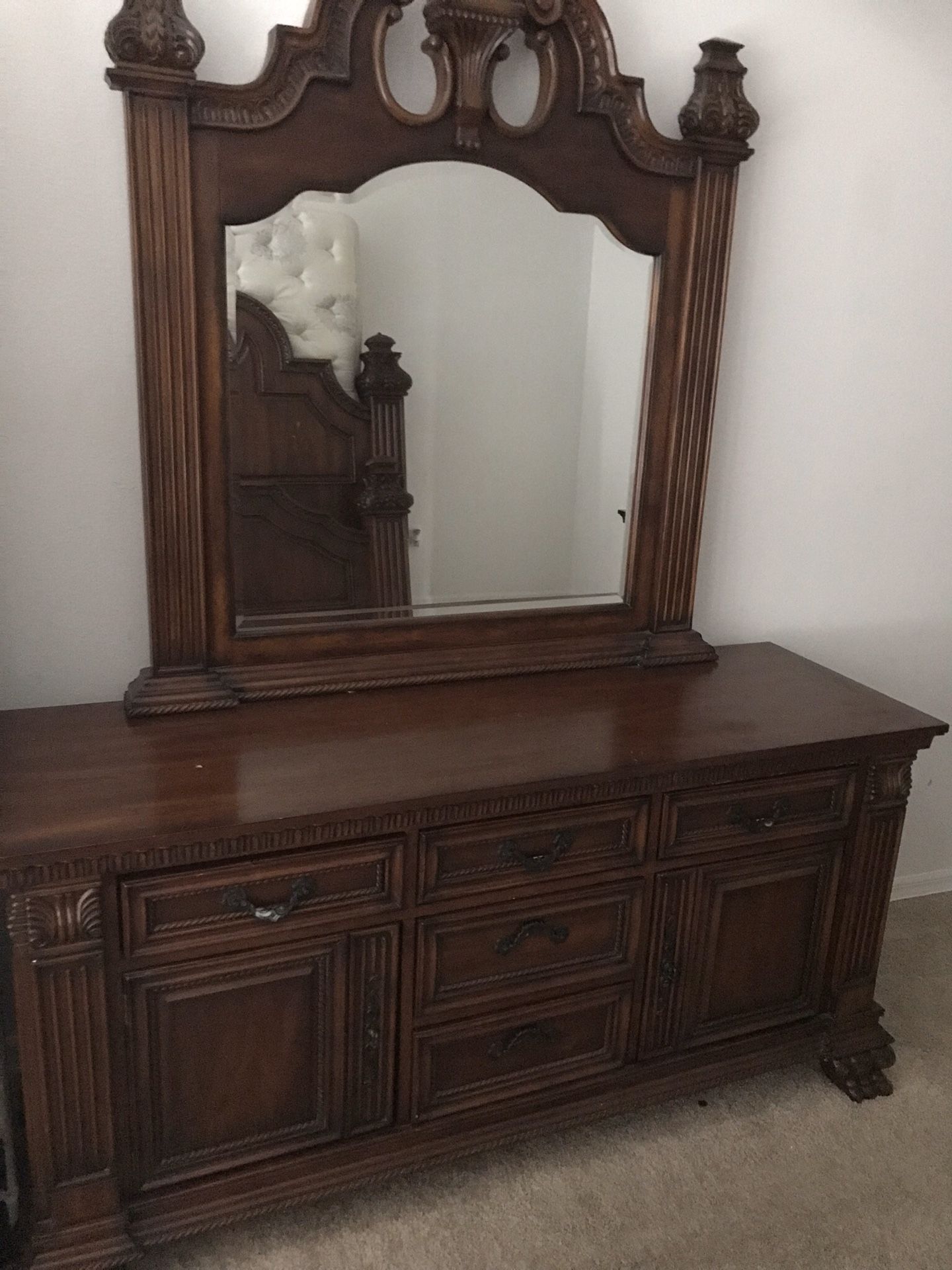 Antique solid cherry wood dresser with mirror