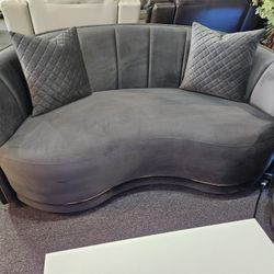 Brand New Dark Gray Velvet Modern Loveseat