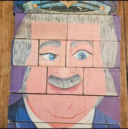 Vintage 1969 Playskool "Captain Kangaroo" Wooden Face Changing Block Puzzle