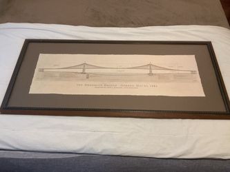 Brooklyn Bridge Elevation Drawing Print, Matted and Framed