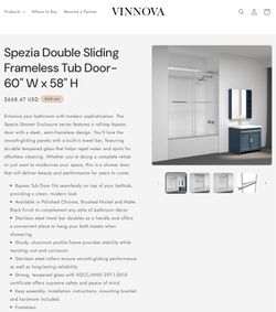 Vinnova “Spezia” Shower/Tub Door System - 60” x 58”