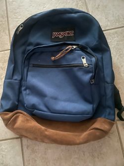 Vintage 90s Jansport Blue Backpack Brown Leather Bottom