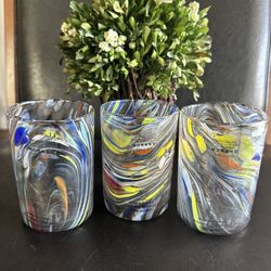 Vetro Artistica Amazing Glass S.r.l. Murano Italy Multi Color Swirl Motif Glass Set of 3 NWT.
