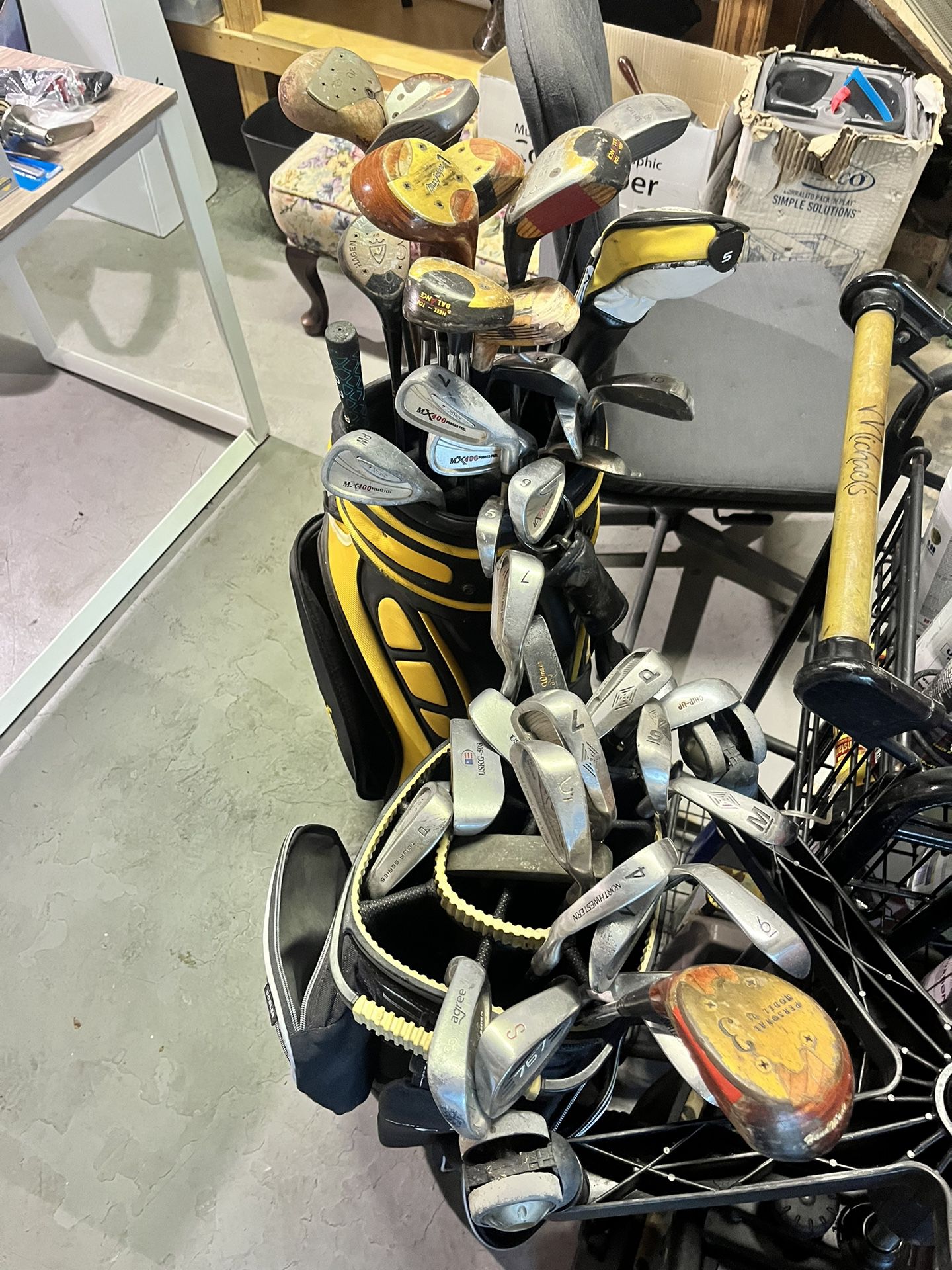 A Lot Of Antique Vintage Golf, Clubs And New