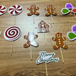  Christmas Cupcake Toppers Lot Of 12