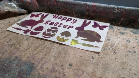 Happy Easter Adhesive Vinyl Decal Stickers - Easter Eggs, Bunny, Butterfly, Carrots. Custom Cut. Thumbnail
