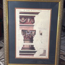 Antique engraving of the Temple of Vesta in Tivoli, Italy - Work by Antoine Desgodetz. 16x20