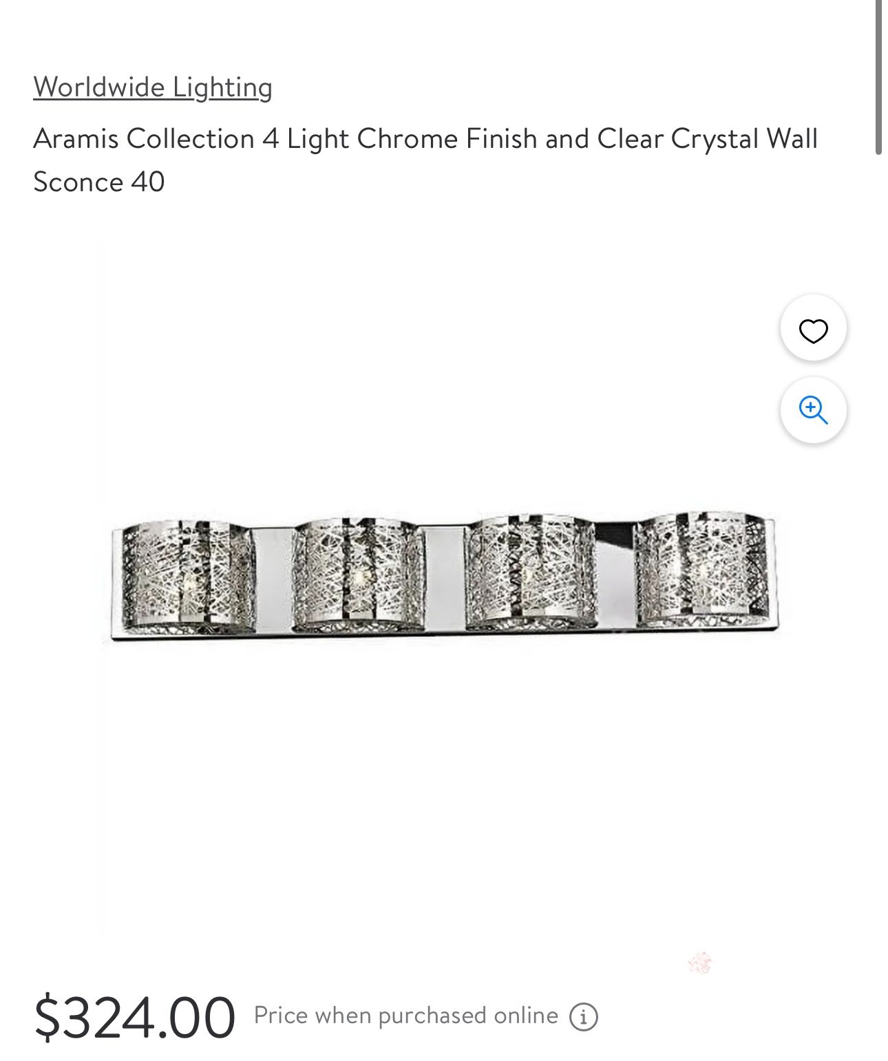 Vanity Light Aramis Collection 4 Light Chrome Finish and Clear Crystal Wall