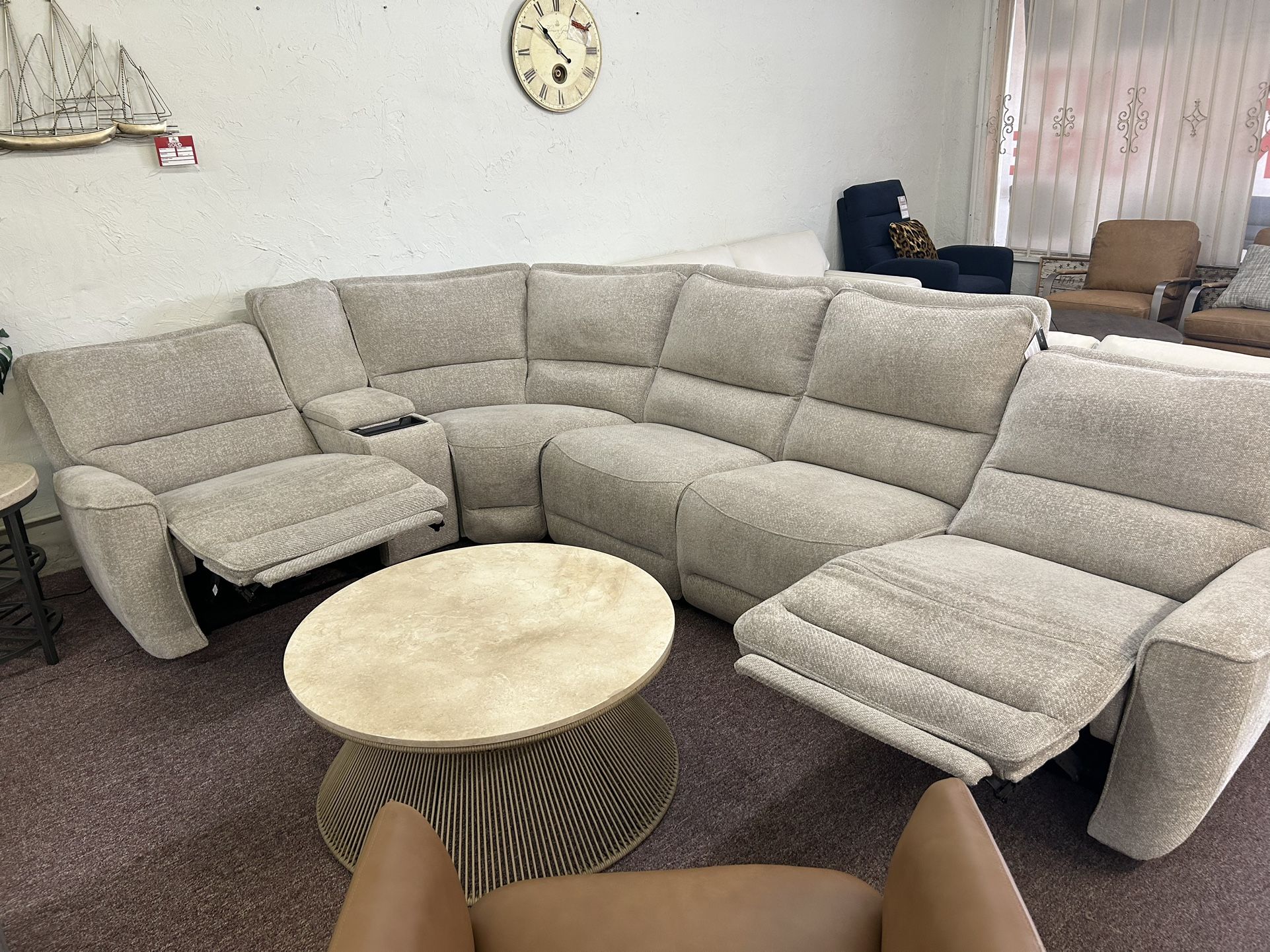 Furniture- 6 Pc Zero Gravity Fabric Sectional With 2 Power Recliners- Deklyn