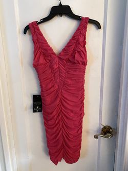 BEBE Hot Pink Ruched Dress