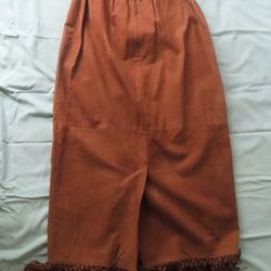 double D  ranchwear fringe suede midi skirt brown sz M