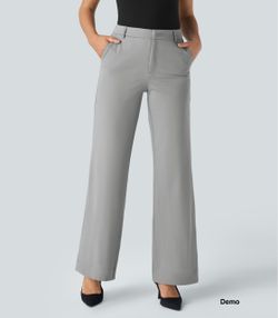 Halara Flex™ Mid Rise Pocket Straight Leg Work Pants - Mirage Grey (Petite; Medium)