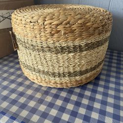 TrumanPick Pouf Ottoman 12"H x 18"W Handwoven Seagrass Footrest Accent Boho Footstool Load 350 lbs, Natural