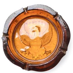 Vintage Amber Glass Eagle Ashtray