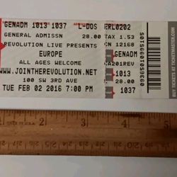 Europe Concert Ticket 2016