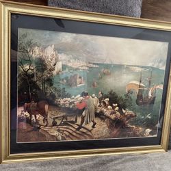 Vintage Art Print In Gold Frame; Baroque/ Roccoco