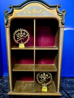 Vintage Wood Red Velvet Wall Small Curio Cabinet Wall Shelf. 17"×10" India