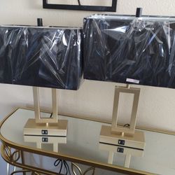 Set Of 2 Dimming Touch Lamps With USB Charging + New Pair Lamp Shades
